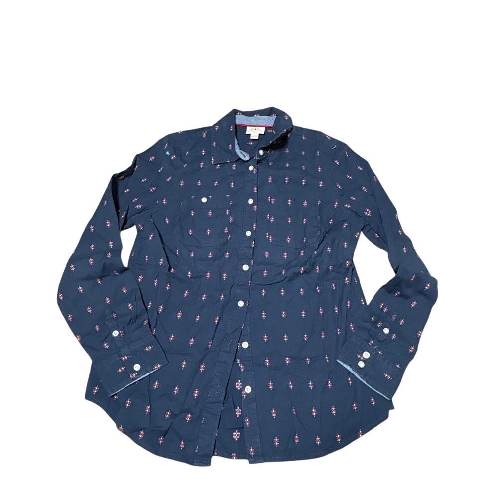 Vintage St. John's Bay Navy Geo Embroidered Button Down Shirt